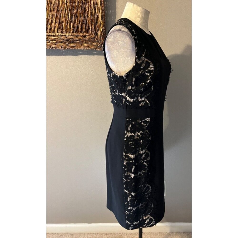 J Crew Sheath Dress 6 Black Lace Panel Trim Stretch Career Church Sleeveless - Picture 5 of 10